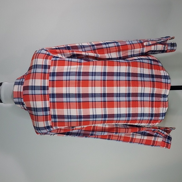 2000's Forever 21 Red Blue White Long Sleeve Plaid Button Up Shirt Size Large - Picture 3 of 12